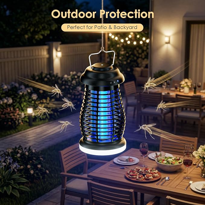 Bug Zapper Outdoor & Indoor,Cordless Portable Mosquito Zapper with Automatic Mode,4200V High Powered Mosquito Repellent,Electric Fly Zapper for Camping,Outside,Patio,Backyard,Garden