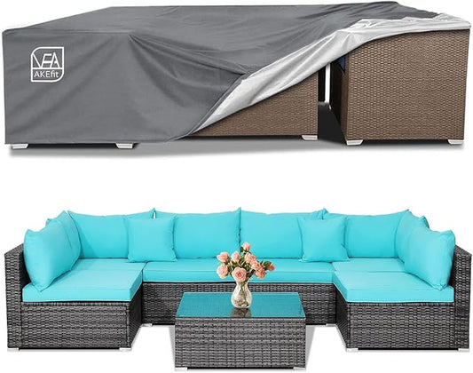 AKEfit Patio Furniture Covers,500D Heavy Duty Waterproof for Outdoor Square and Retangle Patio Table and Chair Covers, Grey -126"L x 126"W x 28"H