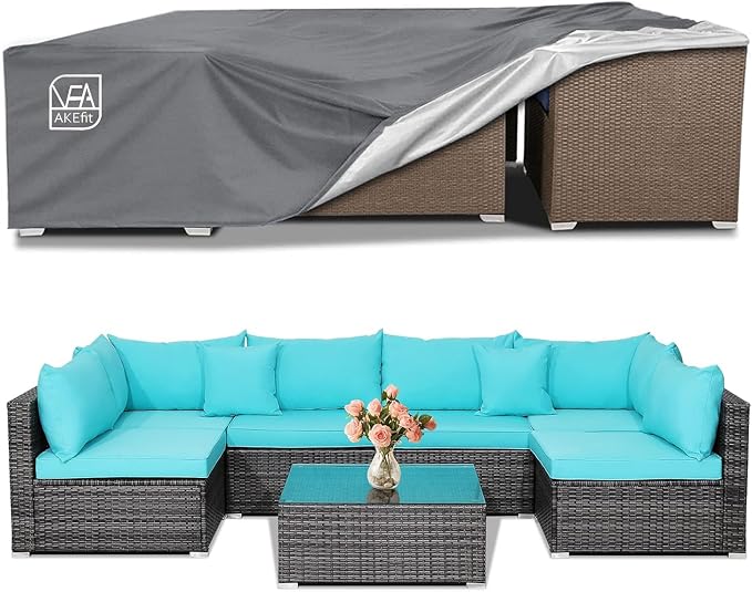 AKEfit Patio Furniture Covers,500D Heavy Duty Waterproof for Outdoor Square and Retangle Patio Table and Chair Covers,Grey -126"L x 63"W x 28"H