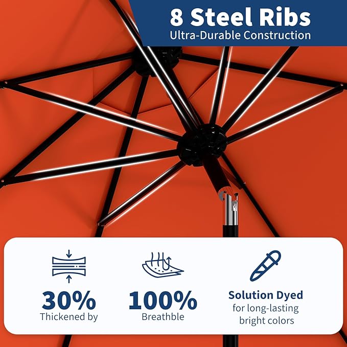 Garvee 9 ft Outdoor Patio Umbrella 8 Sturdy Ribs Outdoor Table Umbrella with Crank Lift & Push Button Tilt - UV Protection Waterproof Market Umbrellas for Pool, Deck, Yard, Garden, Orange