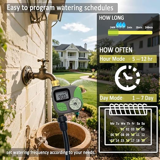 Drip Irrigation System with Water Timer Auto Watering System for Garden 5/16“ID and 1/4 Inch Pipe 162ft Adjustable Spray Kit, for Greenhouse, Garden, Lawn, and for Potted Plants