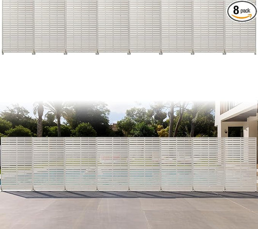 Privacy Screen Outdoor 60" Hx35 W Freestanding Privacy Panel with Stand, HDPE Decorative Privacy Fence with Sandblasting Louver Pattern, Patio Divider Screen, Privacy Screens for Outside