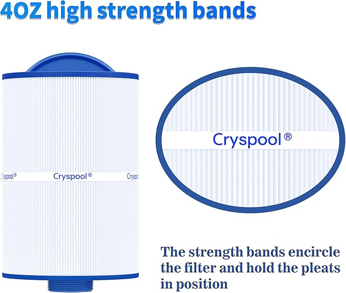Cryspool® 05015 Spa Filter Compatible with 5CH-35, PMAX50P4, PAS35P, Maax 104309, FC-0300, 35 Sq. Ft hot tub Filter Cartridge, 1 1/2" MPT, 2 Pack