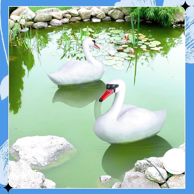 Deekin 2 Pieces Swan Decoy Pond Decoration Goose Decoys Hunting Floating Deterrent Garden Pond Decoration for Fields or Float on The Water Pool, Garden and Patio Accessories