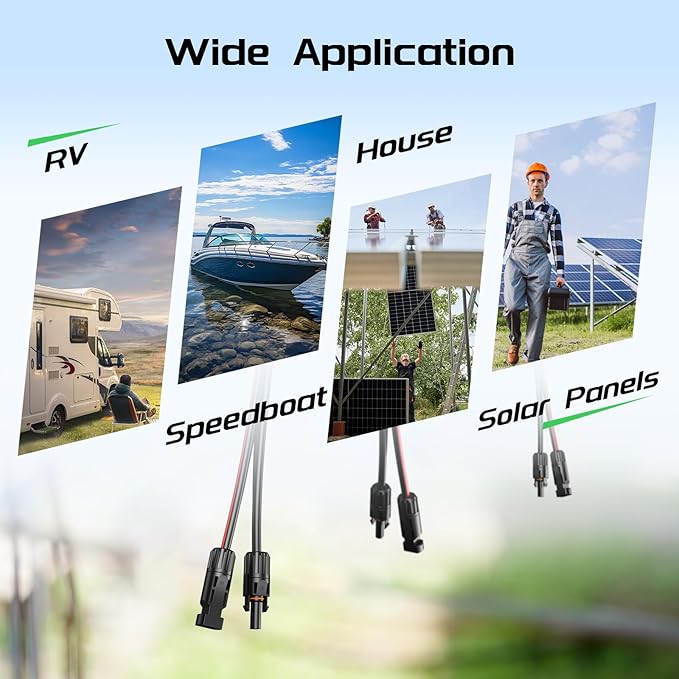 Bateria Power 50 Feet 10AWG Solar Panel Extension Cable 6mm² with Female & Male Connectors, 10 Gauge Twin Wire Conductor Parallel Solar Wire Adapter for RV, Photovoltaic Systems