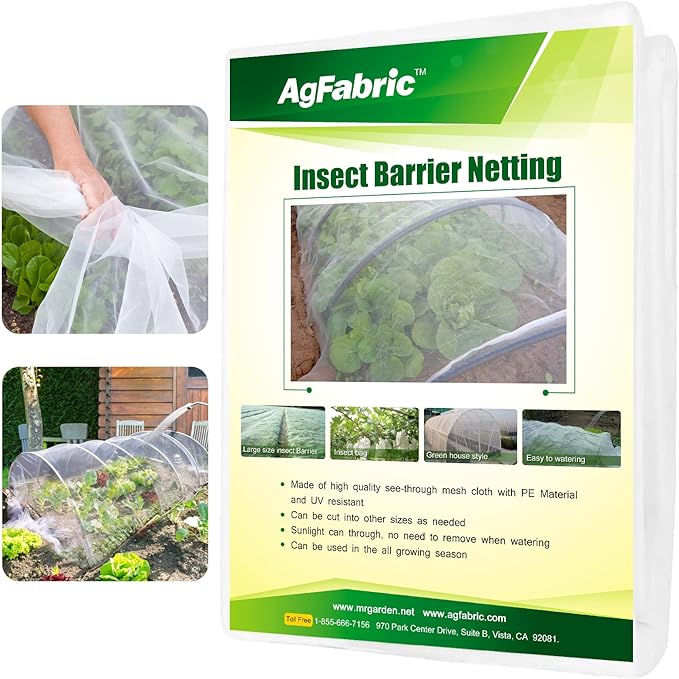 Agfabric Garden Netting 4'x100' Insect Pest Barrier Bird Netting for Garden Protection,Row Cover Mesh Netting for Vegetables Fruit Trees and Plants,White