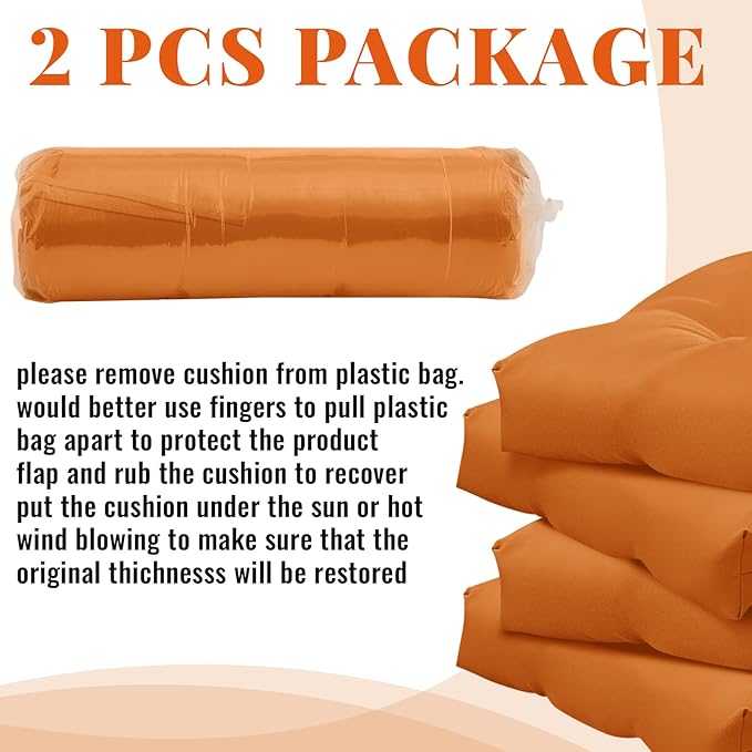Sintuff 2 Pcs 44 x 21 x 4 Patio Chair Cushions Outdoor Chair Cushion Seat/Back Tufted Pillow with Ties Water Resistant Replacement Indoor Patio Furniture Outdoor Furniture (Solid Color,Orange)