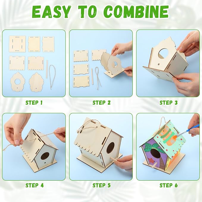 DoubleFill 60 Pack 4. 3" Wooden Bird Houses Bulk for Kids with Front Perch Peg, DIY Kid Art Craft Outdoor Birdhouse Kit Unfinished Hanging Birdhouse Class Activity for Girls Boys to Build and Paint