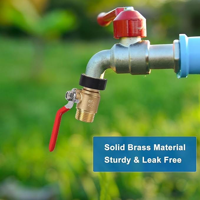 FINEST+ Garden Hose Shut Off Valve, 3/4" GHT Water Hose Shut Turn Off Valve, Heavy Duty Brass Valve Garden Hose Ball Valve With Stainless Steel Long Handle