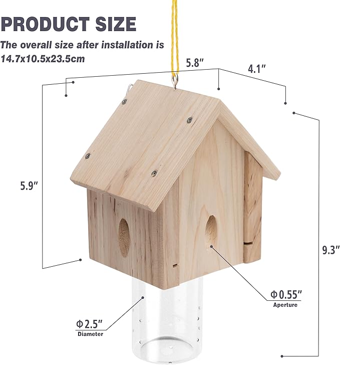 Carpenter Bee Trap for Outside - Best Bee Trap - Cabin Style Nature Hanging Wood Carpenter Bee Traps Outdoor - Insect Traps with Removable Vault (1 Pack)