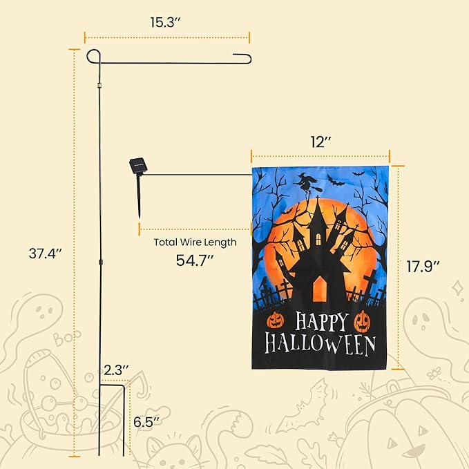 LED Christmas Haunted House Garden Flag Stake, Solar-Powered Double-Sided Outdoor Decor, Scary Yard Flag for Patio Lawn Thanksgiving Party Winter Holiday Decorations & Gifts