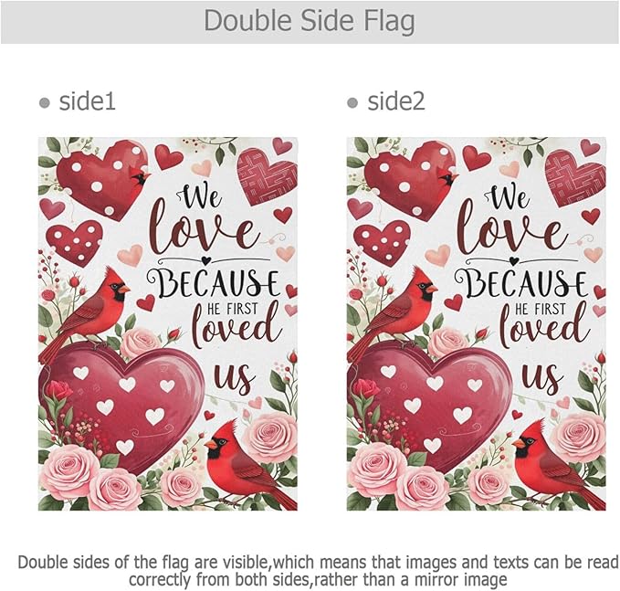Pfrewn Valentine Garden Flag 12 x 18 Double Sided, Red Rose Floral Cardinal House Yard Flags Welcome Spring Outdoor Indoor Banner for Wedding Party Home Decorations