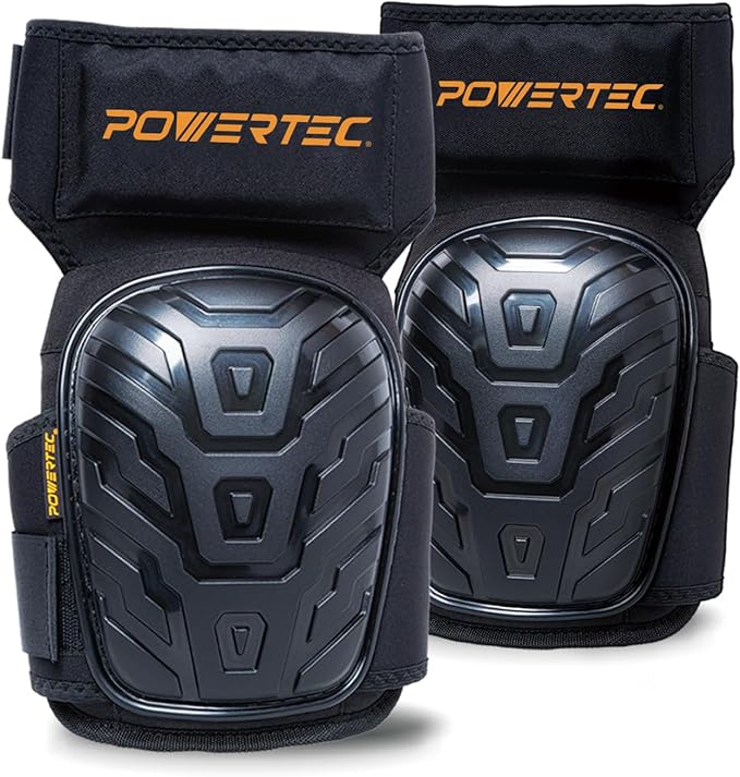 POWERTEC Safety Knee Pads for Men and Women Knee Support with Adjustable Thigh Straps Heavy Duty Shell Soft Foam and Thick Gel Cushion for Work, Construction, Flooring, Roofing (71879V)