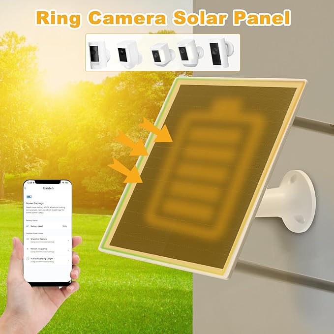 Solar Panel Charger for Ring Camera, Compatible with Ri ng Stick Up Cam Battery, Ring Spotlight Plus/Pro Battery,Waterproof, 5V 6W Fast Charging (White 2Pack)