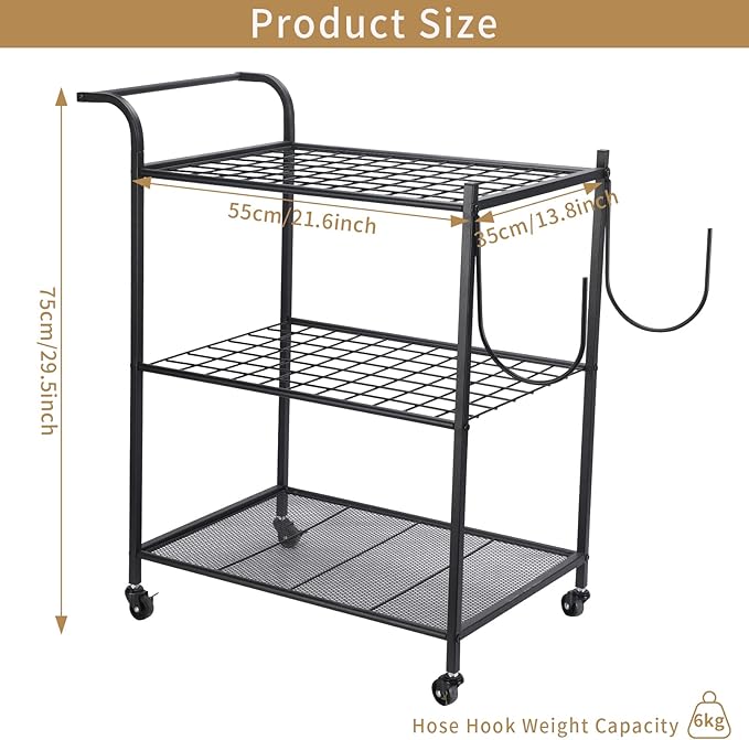 Uboway Garden Tool Organizer: Yard Tool Organizer for Garage with Water Hose Holder and Wheels, Up to 60 Long Handled Tools, Garden Tool Holder For Garage, Shed, Outdoor, Easy to Install, Black