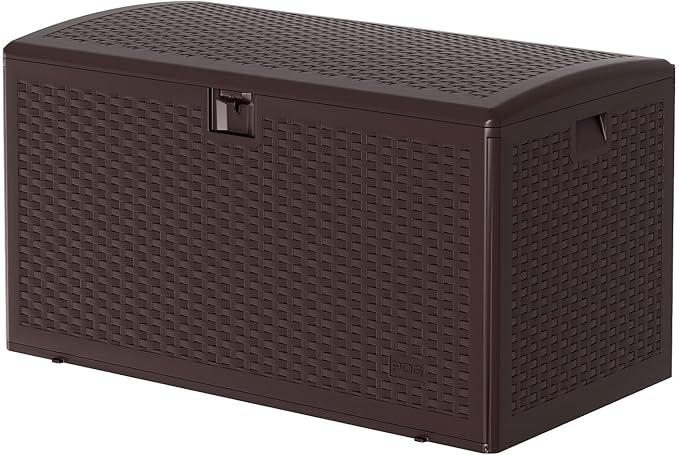 73 Gallon Waterproof Large Resin Deck Box Indoor Outdoor, Lockable Storage Container for Patio Furniture Cushions, Throw Pillows, Garden Tools, and Pool Floats, Black 44.5"L * 21.1"W * 22"H