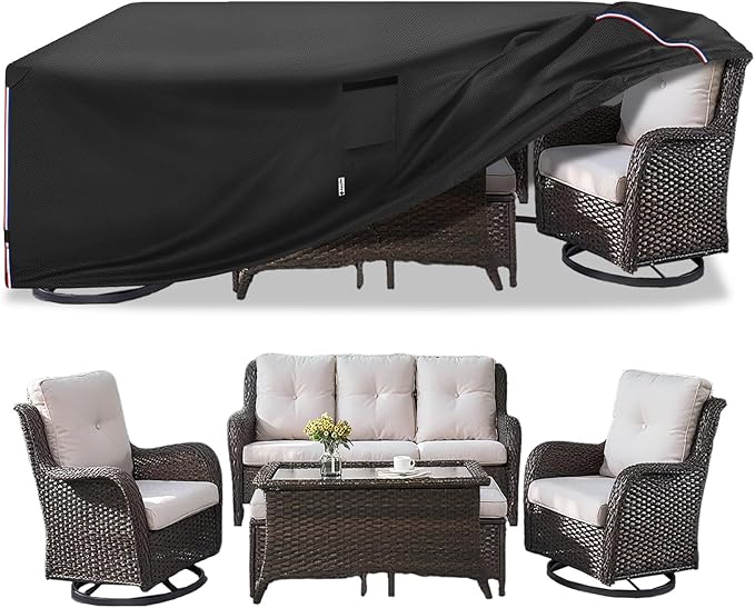 Patio Furniture Cover for 5 Pieces Set-Waterproof 600D Oxford Fabric Cover for 5 PCS Outdoor Sets Wicker Metal Couch Rocking Glider Swivel Chairs Ottomans Sectional Sofa Dining Chair Black