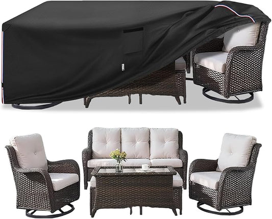 Patio Furniture Cover for 5 Pieces Set-Waterproof 600D Oxford Fabric Cover for 5 PCS Outdoor Sets Wicker Metal Couch Rocking Glider Swivel Chairs Ottomans Sectional Sofa Dining Chair Black
