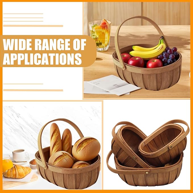 3Pack Harvest Basket, Garden Baskets with Handles, Handmade Woven Fruits Vegetable Storage Serving Holder, Gift Packing Woven, Flower Girl