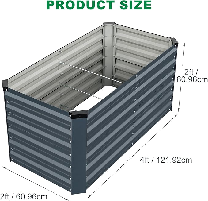 STBoo Galvanized Raised Garden Bed 6x3x2ft, Raised Beds for Gardening, Reinforced Support Bars & Safety Edges for Vegetables, Flowers, Herbs, Gray (Grey, 4x2x2FT)