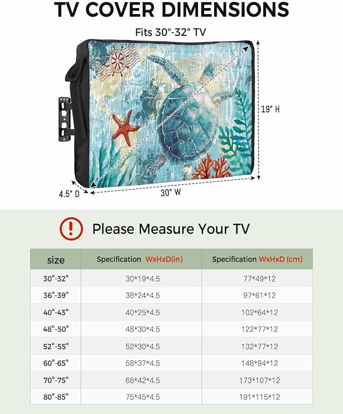 T&H XHome Outdoor TV Cover - Marine Life Sea Turtle Waterproof and Weatherproof 40"-43" LCD Movable Shield TV Display Screen Protector Outside Television Covers