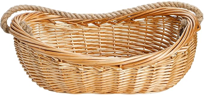 ZEAYEA Wicker Woven Basket with Jute Rope Handle, Large Garden Harvest Basket for Gathering Vegetables, Multi-functional Fruit Storage Basket for Picnic, Easter, Organizing