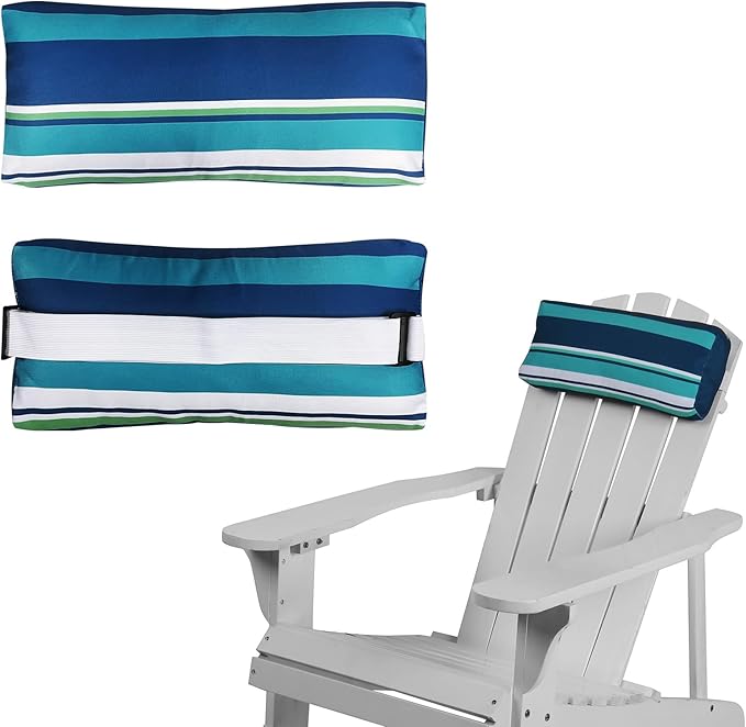 Chaise Lounge Head Pillow, 2 Pack Outdoor Lounge Chair Pillows with Elastic Strap Water Resistant Lounge Head Resting Pillows for Recliner Patio Beach Pool Office Chair(Blue Stripes)