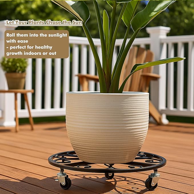 6 Pack Plant Caddy with Wheels 20 Inch Rolling Plant Stand for Large Plants Heavy Duty Plant Rollers Metal Plant Dolly Rustproof Planter Stand Wrought Iron Plant Stands Flower Cart Outdoor