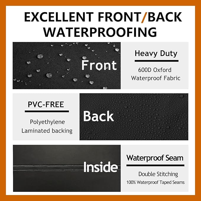 Heavy Duty Outdoor Sectional Cover, 104"X83" Waterproof 600D Patio Sectional Couch Covers, Lawn Patio Furniture Protector(Midnight Black,L-Shaped-Right Facing-104 x83)