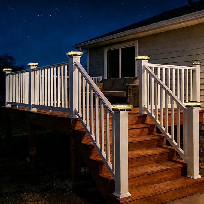 btfarm 4x4 Solar Post Cap Lights Outdoor, 16 Pack Fence Deck Post Lights Solar Powered, 2 Modes 16 LED Waterproof Black Outside Light Fit 3.5x3.5 4 x 4in Wooden/Vinyl Posts for Porch Patio Garden