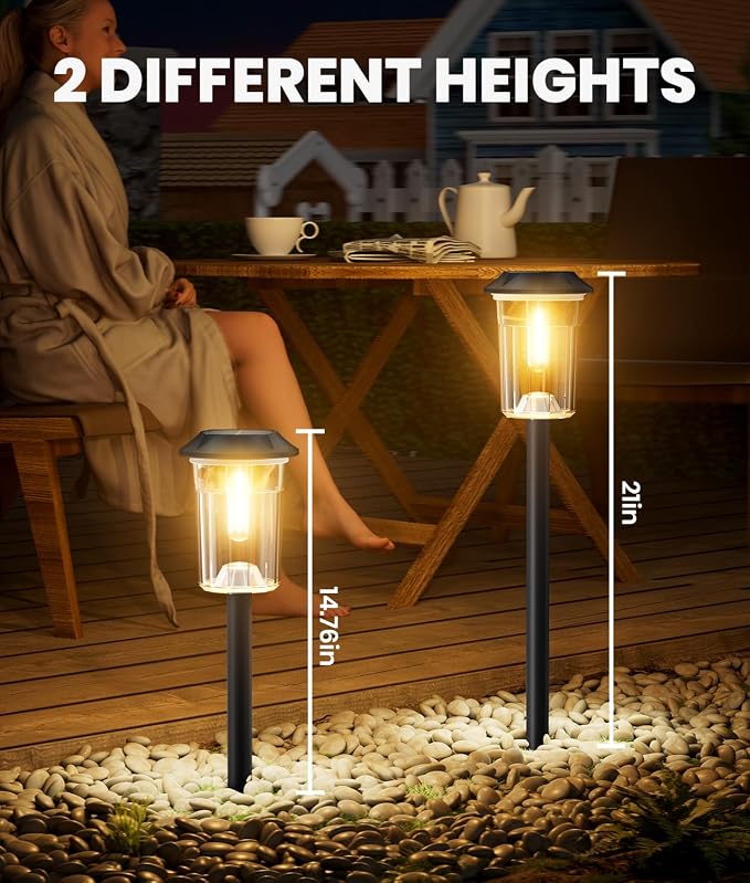 BITPOTT Solar Lights Outdoor Waterproof, 8 Pack Solar Pathway Lights Outdoor,Auto On/Off Solar Powered Garden Lights for Yard Lawn Patio Walkway Driveway Decor Landscape Lighting,2-in-1 Warm&Cool