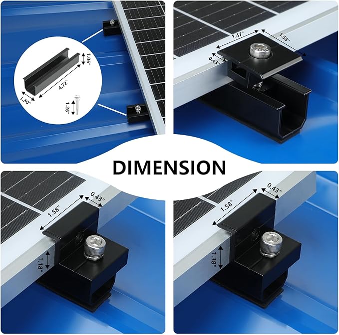 4 Set Solar Panel Roof Mounting Kit, Aluminum Solar Panel Mounting Rails Bracket Foot for RV, Ship, Roof