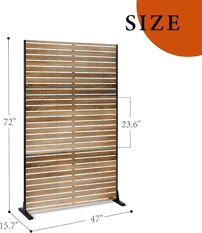 Metal Privacy Screen for Outdoor Freestanding Privacy Screens, 72" H x 47" W Decorative Wall Panels with Stand, Patio Balcony Screens for Outside Outdoor Divider Deck Porch Garden and Indoor