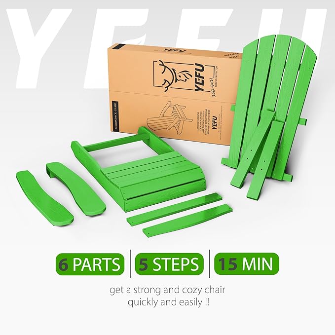 YEFU Adirondack Chairs Set of 2 Plastic Weather Resistant, Outdoor Chairs 5 Steps Easy Installation for Outdoor, Patio, Campfire (Lime)