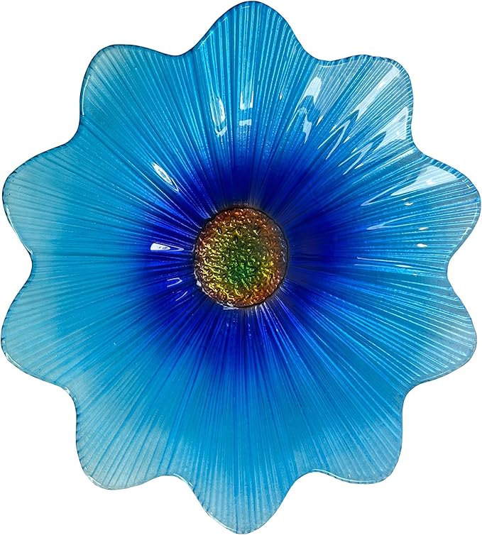 HONGLAND Bird Bath for Outside,15" Diameter Large Glass Birdbaths for Outdoors,Detachable Bird Baths Bowl with Metal Stand for Garden Patio Lawn Decor,19" Height - Blue