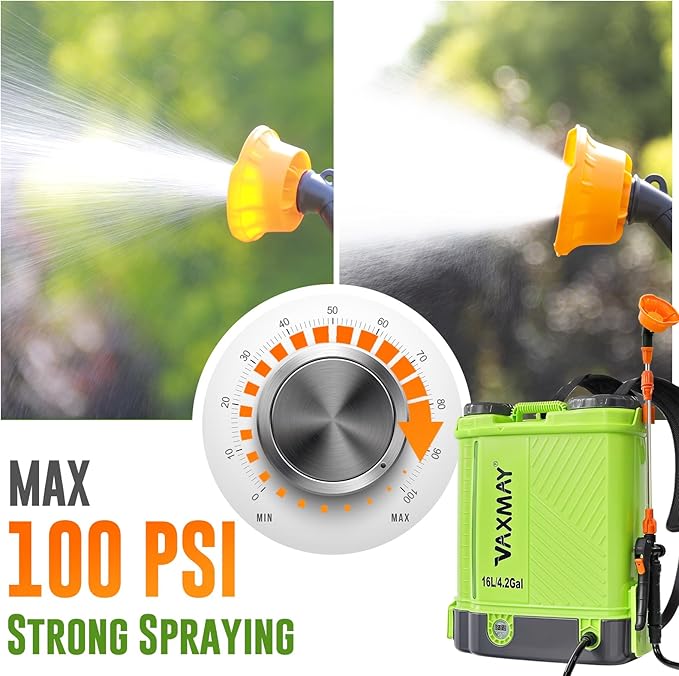 Battery Powered Backpack Sprayer 4 Gallon, VAXMAY 100 PSI Electric Garden Sprayer Works with Makita 18V Battery, Weed Yard Sprayer with Telescopic Wand, 5 Nozzles, 2.6 Ah Battery & Charger Included