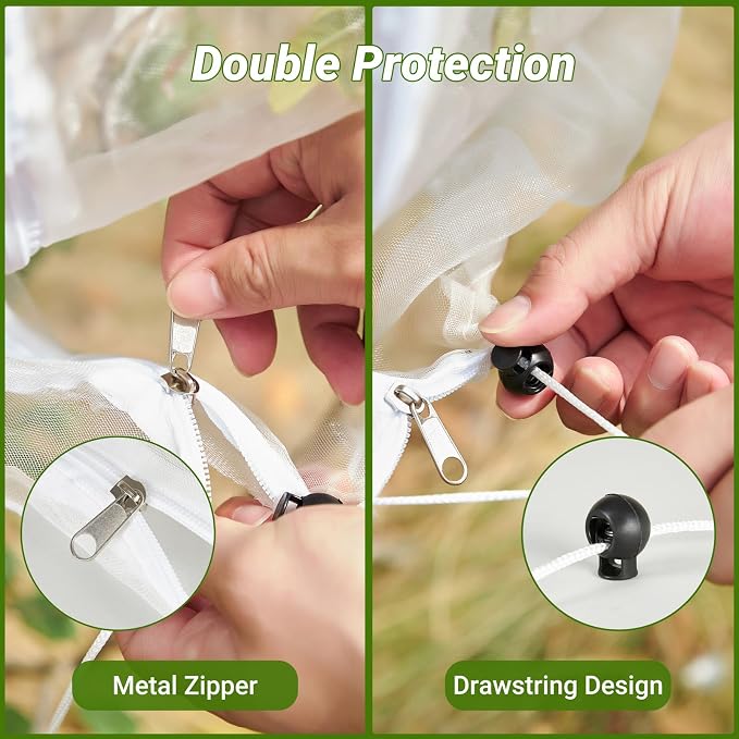 4 Pack Bird Netting Bags for Garden Protection, 7.87 x 7.87 FT Extra Large Insect Barrier Mesh Covers with Zipper Drawstring Fruit Tree Netting for Blueberry Bushes Vegetables and Outdoor Plants