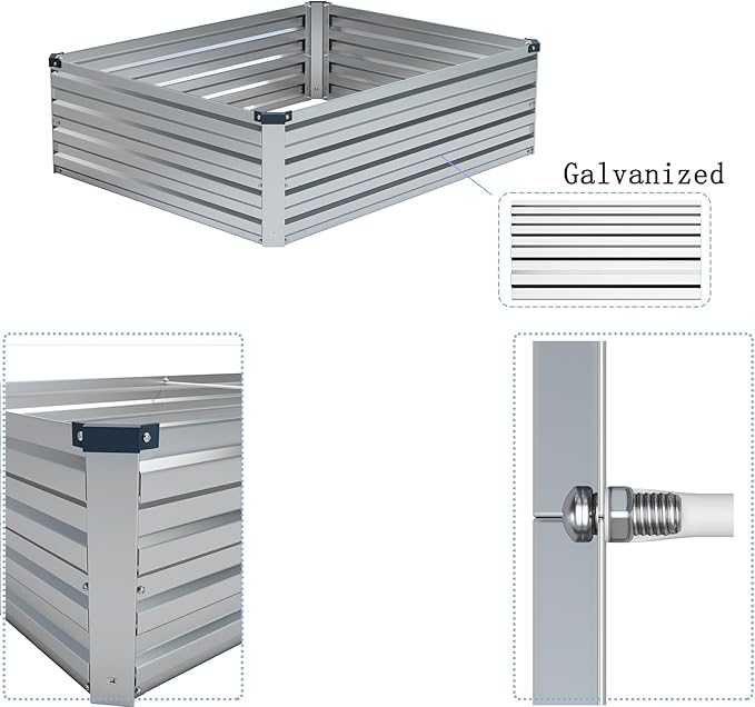 4×3×1FT(2PCS) Galvanized Raised Garden Bed Kit Metal Planter Boxes,Large Raised Garden Bed for Planting Vegetables,Flowers,Herbs -Silver