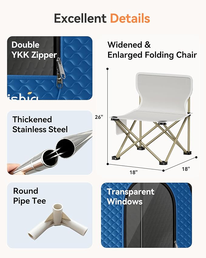 Portable Sauna for Home with 3L 1200W Steamer, Big Folding Chair, 99 Mins Timer, 9 Levels, Pernoanl Steam Sauna Tent Dual YKK Zippers for Home Spa Detoxification, 32' x32' x 71', Blue