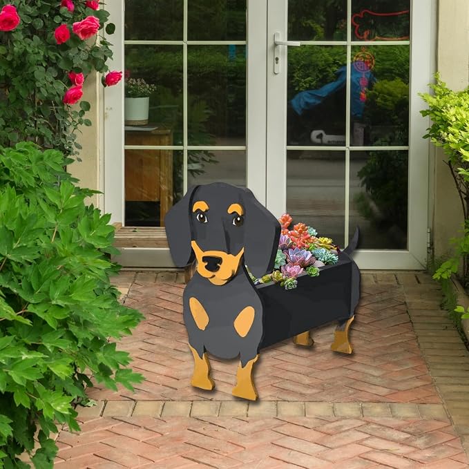 Black and Tan Dachshund Dog Planter Plant Pots,Cute Large Dog Flower Planter,Gifts for Pet Lovers,Unique Animal Plant Pots,Office,Indoor Outdoor Garden Decor(9.84 * 9.13 * 17in)