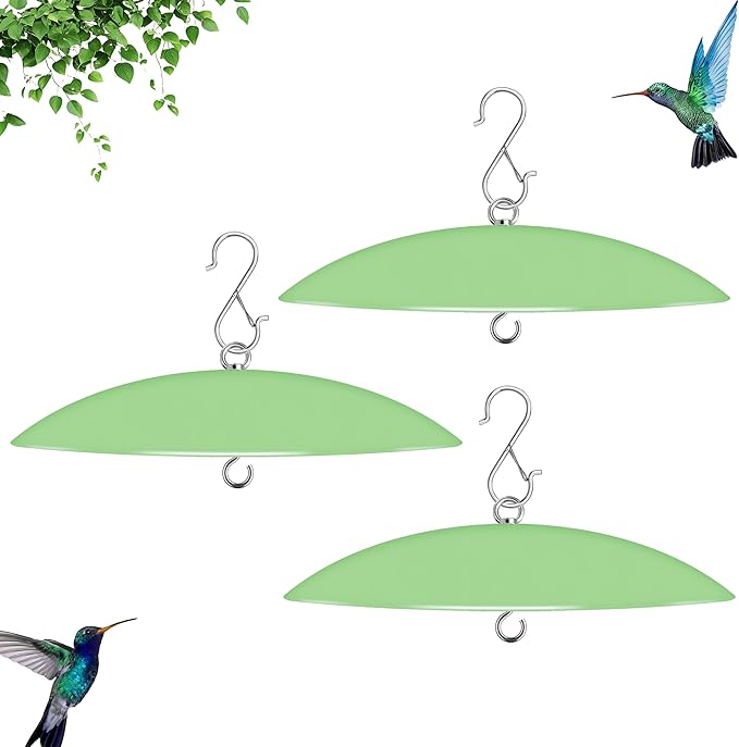 13" Bird Feeder Rain Guard, Hummingbird Feeder Shade Dome Cover, Hanging Baffle for Bird Feeder Pole,Smart Birds Feeder's Umbrella(Light Green), 3 Pack