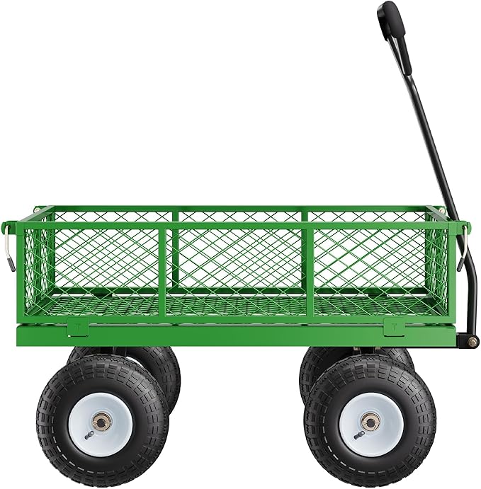 VEVOR 680 Lbs Steel Garden Cart on Wheels, Heavy Duty Garden Wagon Cart Pullable, Metal Outdoor Utility Yard Wagon Carts with 10" Tires, Mesh Removable Sides and 180°Rotating Handle