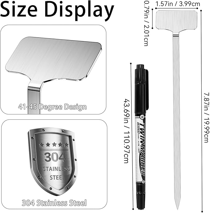 304 Stainless Steel Plant Label, 10 Waterproof Metal Plant Label Stakes and Marker Pen, 7.87" Garden Markers for Outdoor Indoor Plants Identification.