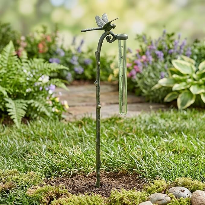 Rain Gauge Dragonfly Garden Stake - SPI Home Aluminum Gauge for Precipitation