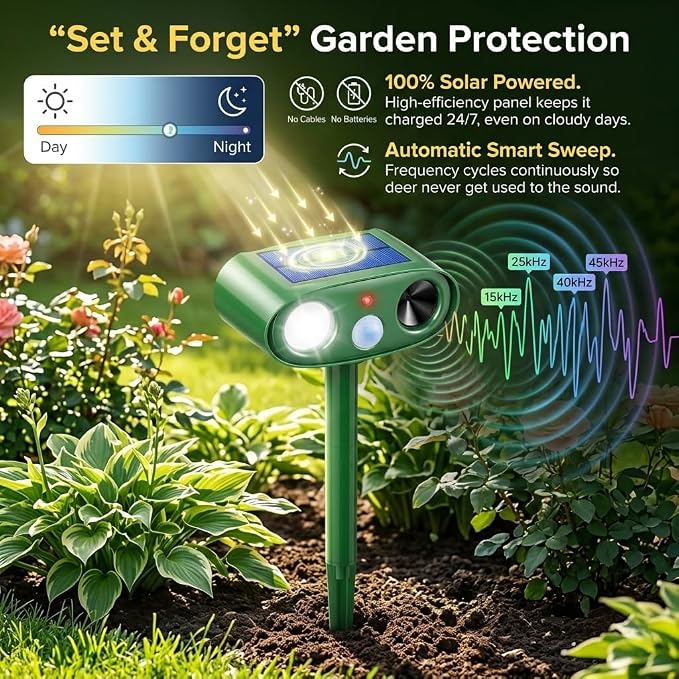 2026 4Pack Sonic Fortress Pro Deer Repellent Outdoor Solar Ultrasonic Animal Repellent with Motion Sensor&Flash Light, IP65 Waterproof Squirrel Fortress Pro Raccoon,Cat Repellent for Garden,Yard
