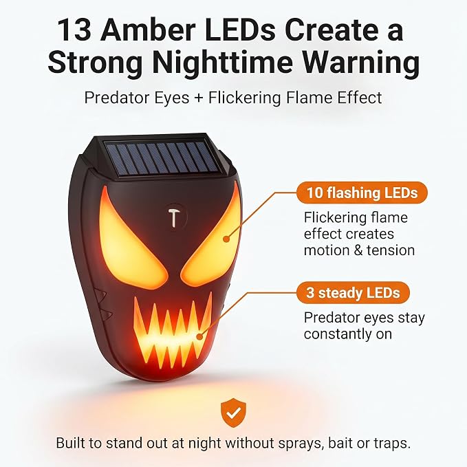 4 Pack Solar Nocturnal Animal Repeller with Predator Lights, Waterproof Coyote Deterrent Devices for Raccoon, Skunk, Opossum & Deer, Fox Repellent for Yard, Farm, Chicken Coop, Garden