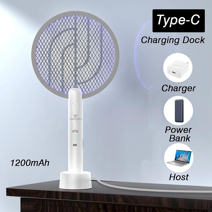 Bug Zapper Racket, 2 in 1 Mode Fly Swatter USB Rechargeable, 4000V Electric Fly Zapper with 3 Layer Safety Mesh，Electric Racket for Kitchen, Home, Garden and Outdoors
