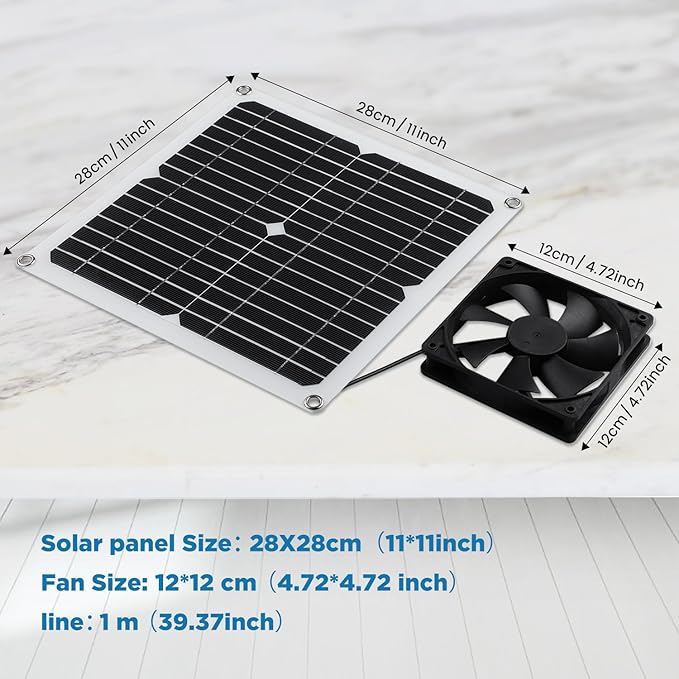 SUNYIMA Solar Panel Fan Kit, 12W Weatherproof Solar Panel with DC Fan for Small Chicken Coops, Greenhouses, Sheds,Pet Houses, Window Exhaust (Single Fan)
