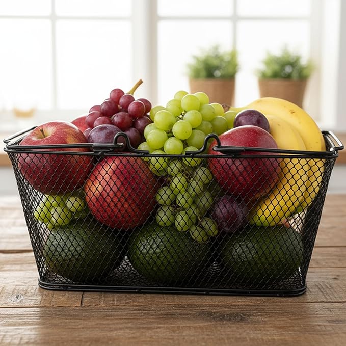 Garden Harvest Basket,Metal Wire Storage Basket with Handle,Large Food Baskets,Garden Baskets for Gathering Vegetables,Fruits,Kitchen,Picnic,Black