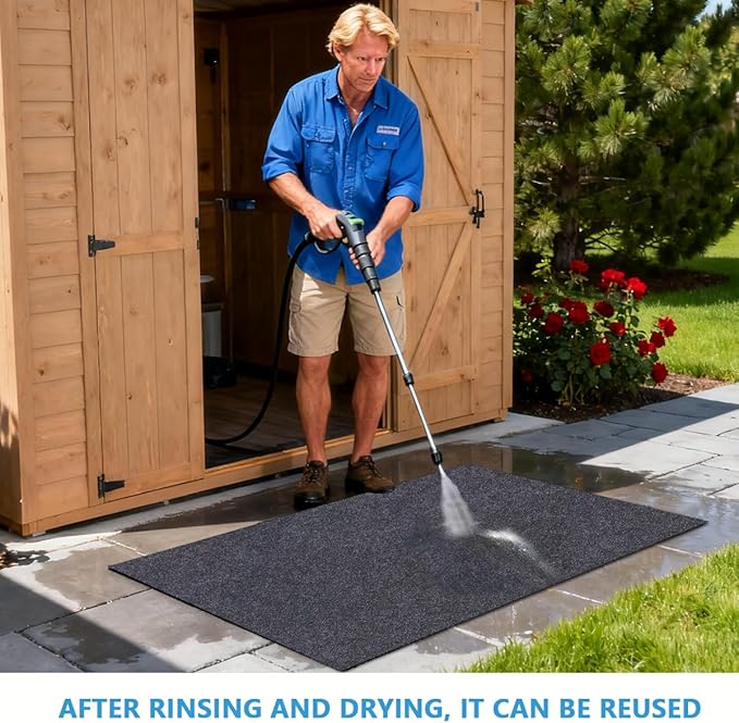 Outdoor Storage Shed Mat，Anti-Slip Patio Furniture Floor Mat，Waterproof Carport Mat，Backing prevents liquid penetration，Soft Material, Non-slip Backing,Washable，Excluding storage shed(48" x 72")